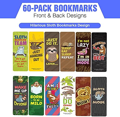 Creanoso Hilarious Sloth Bookmarks (60-Pack) - Premium Quality Bulk Buy Value Gift Pack Personal Collection
