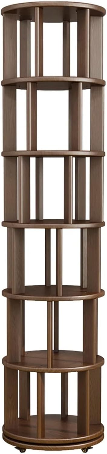 Walnut Rotating Bookshelf, 360 Display 6 Tier Floor Standing Bookcase Storage Rack Narrow Book Shelf Organizer for Bedroom, Living Room, Study Room