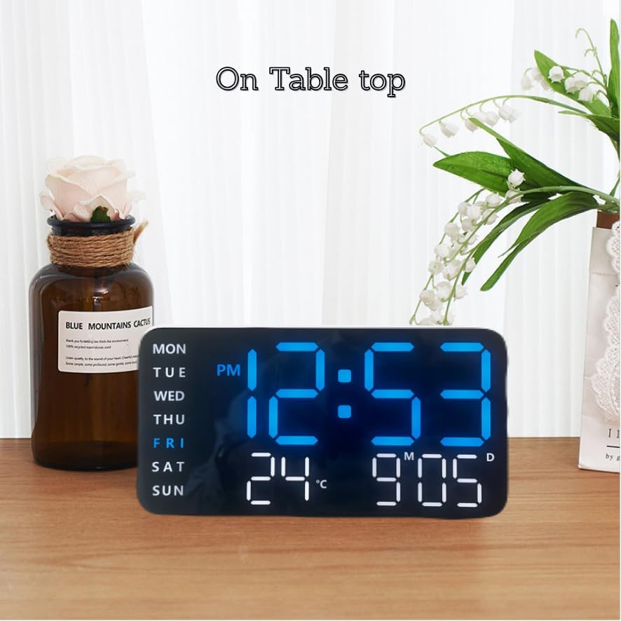 Vortex 6659 Automatic DST Adjustment, Large LED Display, Shows time, Date, and Temperature, Night Light, auto Brightness Adjustment, wall-mountable or Tabletop LED Digital Clock