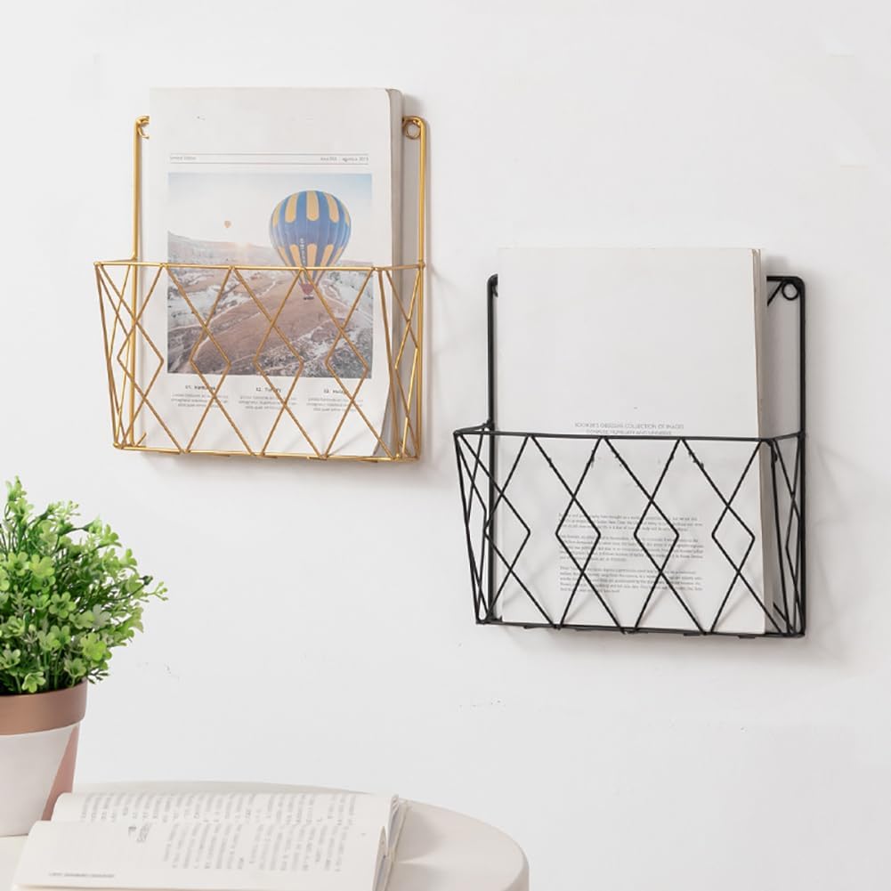 Wall Mounted Magazine File Rack Organizer, Hanging Document Rack, Metal Wire Wall Mounted Magazine Folder Holder Rack for Magazines Novels Recipes