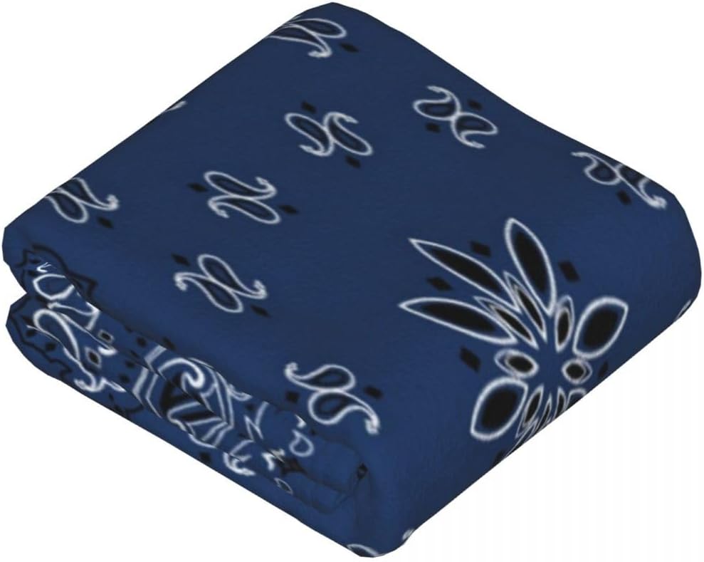 Home Decor Throw Blanket, Blue Paisley Bandana Scarf Classic, Warm Soft Cozy Flannel Bed Blankets for Bed, Couch, Sofa and Chair, All Seasons Suitable, 80x60 inches