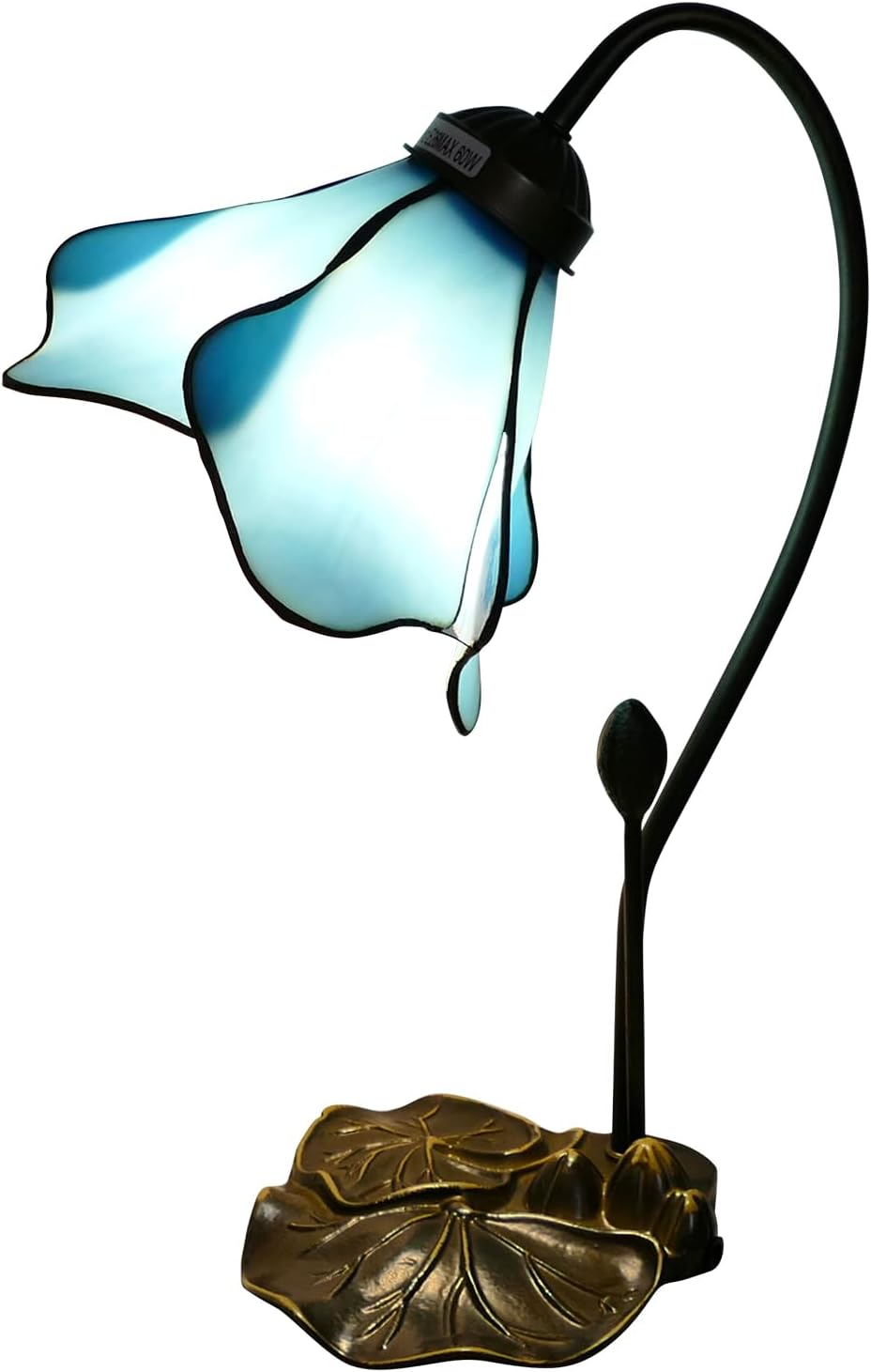 Tiffany Table Lamp Blue Lotus Stained Glass Lamp 8" Wide 14" Tall Bedside Table Light Desk Lamps Vintage Reading Lamp with Color Changing LED Bulb
