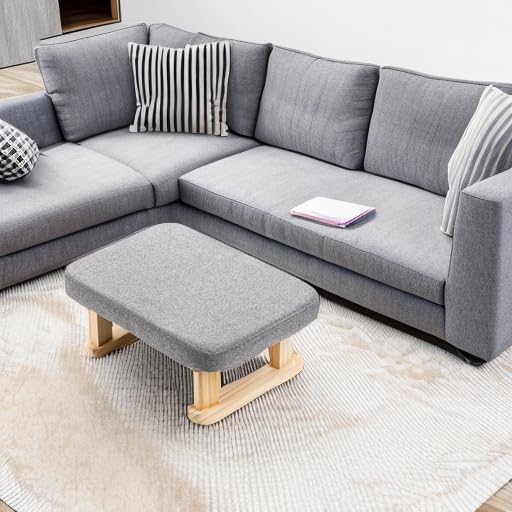 Lawei Small Footstool Ottoman, Rectangle Fabric Foot Stool Rest with Wooden Legs and Non-Slip Soft Padding, Modern Footstools Step for Couch, Desk, Office, Living Room, Bedroom, Entryway, Dogs, Gray