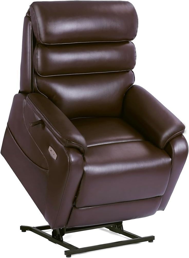 Power Lift Recliner Chair Wide Lay Flat Electric Lift Chair for Elderly Oversized Leather Recliner Sofa with Heat Massage Charging Ports Heavy Duty Power Recliner for Adults