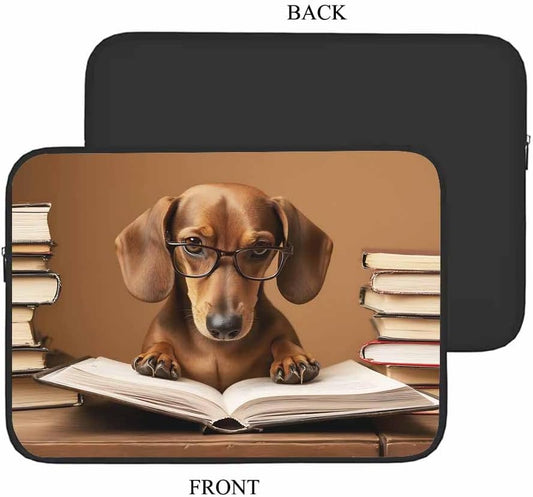 Laptop Sleeve Bag 15.4 15.6 Inch,Dachshund Professor Reading A Book Funny Dog Animal Protective Polyester Computer Cases Laptop Cover Briefcase Bag Tablet Travel Cover