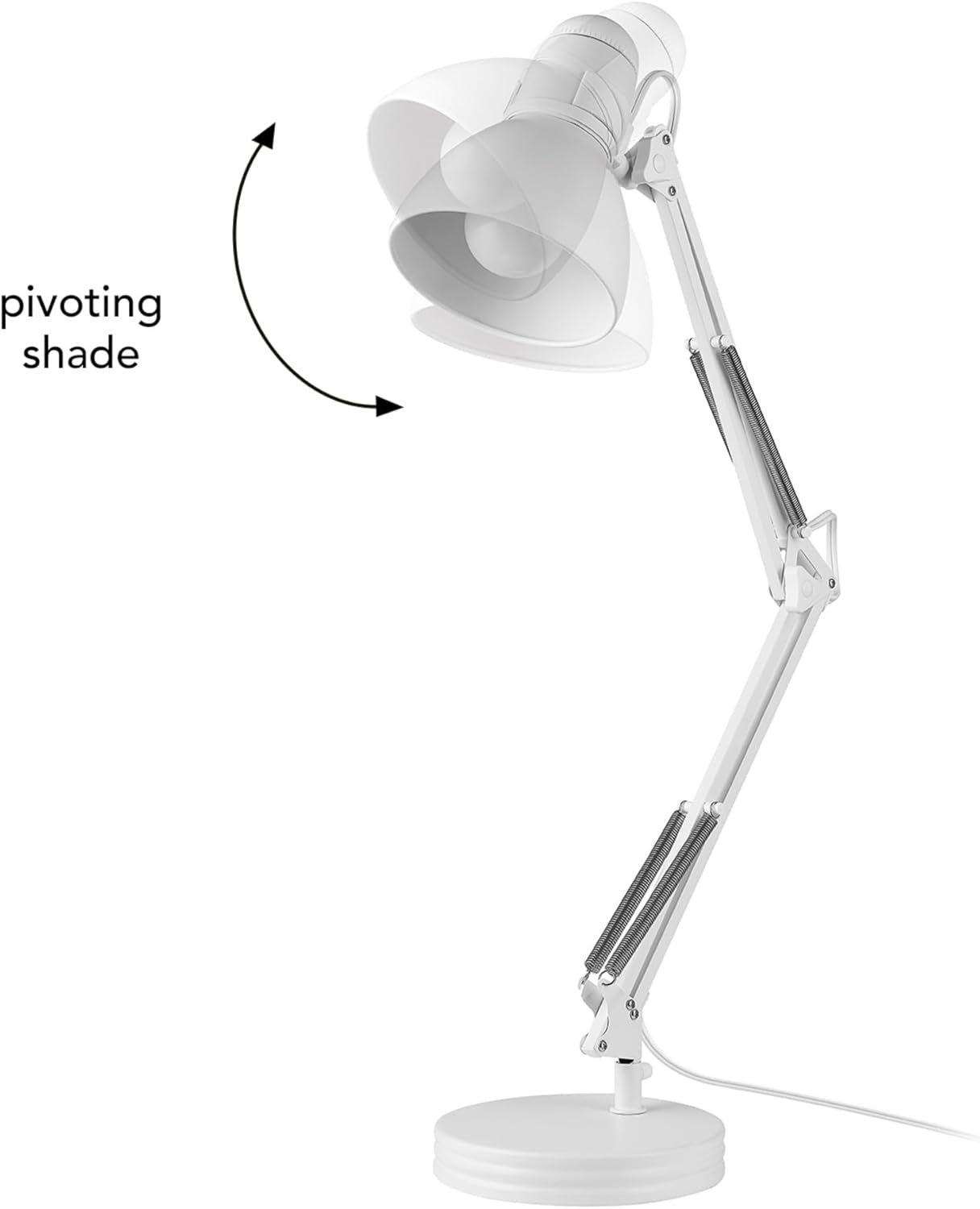 Globe Electric 52024 71.1cm(28인치) 스윙 암 건축가 책상 램프, 매트 화이트, 그늘의 회전 스위치, 부분적으로 조절 가능한 암, 침실 또는 사무실을 위한 현대적인 조명, 유행을 타지 않는 실내 조명