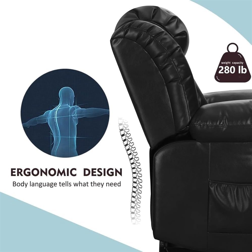 Electric Power Lift Recliner Chair for Seniors with Heat & Massage, Leather Upholstery, Breathable Big Reclining Lift Chair with 2 Cup Holders, USB Ports, Side Pockets