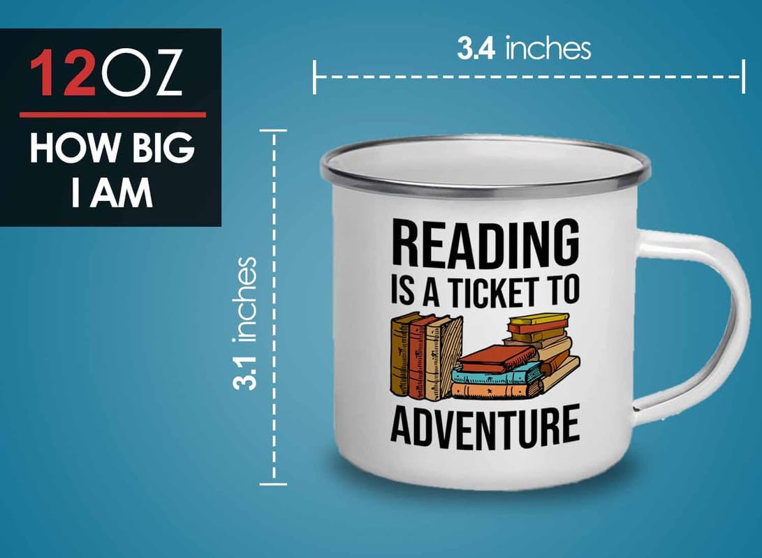 Reading Bookworm Camper Mug 12oz - Reading To The Adventure - Reading Reader Book Worm I Know Things Book Addict Book Lover Bookish Novelist Librarian Writer