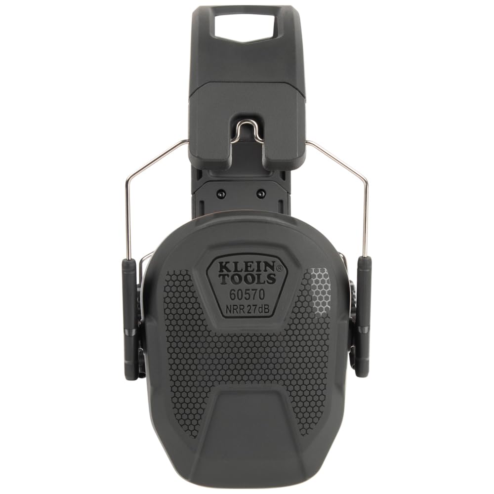 Klein Tools 60570 Hearing Protection Ear Muffs, NRR 27dB, Ultra-Slim Over-the-Head Adjustable Safety Earmuffs for Loud Jobsites