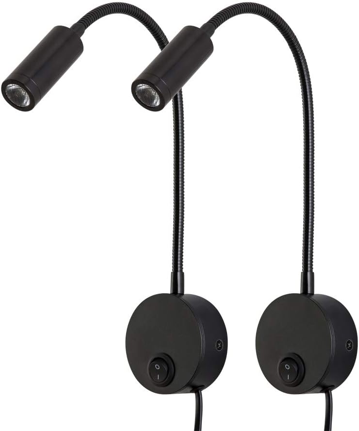 Reading Lamp Wall Sconces Light LED 3W Warm White 3000K Plug for Reading Books (Black 2pcs 3000K Cord)