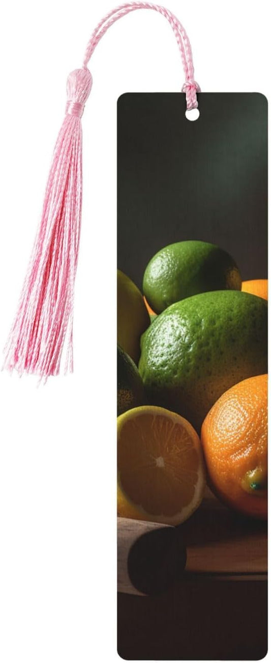 Lemons and Oranges Bookmarks Gifts for Women Men, Wooden Bookmarks for Book Lovers, Vintage Book Marks Ornaments with Tassel, Unique Personalized Reading Page Markers Pink