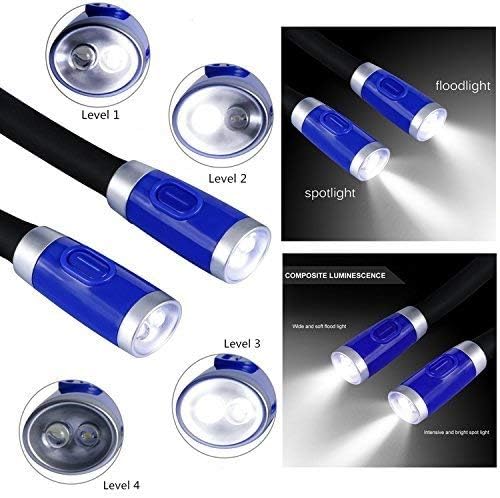 Rechargeable LED Book Light, Neck Hug Light Reading Lamp Relaxed Reading in Bed, 3 Brightness Levels, 2 Flexible Soft Silicone Arms Comfortable Wear. Perfect for Bookworms & Crafts, Blue