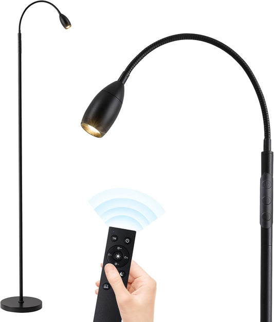 Reading Floor Lamp, Dimmable LED Floor Lamp with Remote, Standing Lamp with Flexible Gooseneck, Zoomable Spotlight, Reading Light, Task Crafting Tall Lamps for Living Room Office Bedroom