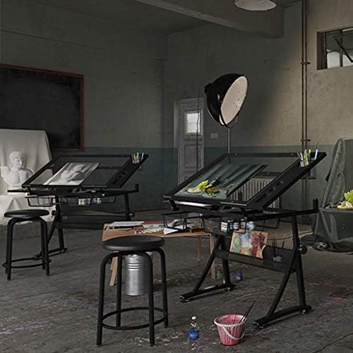 Drawing Tilting Tablet,Drafting Desk, Drafting Table with Storage, Height Adjustable Tiltable Art Desk, Glass Panel Drawing Desk, for Work Study Painting Craft Table