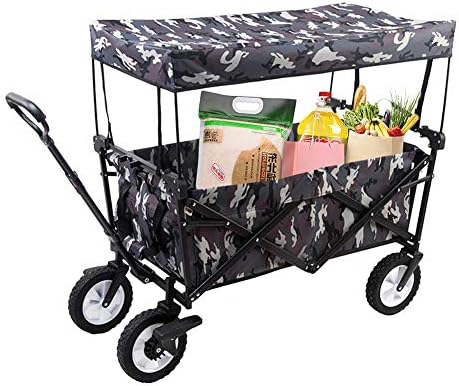 Trolleys, Foldiheavy Duty Wagon with Removable Canopy Trolley Utility Transport Trailer with Pull Handle for Outdoor Garden Beach Park Shoppifestival Campigardening/C