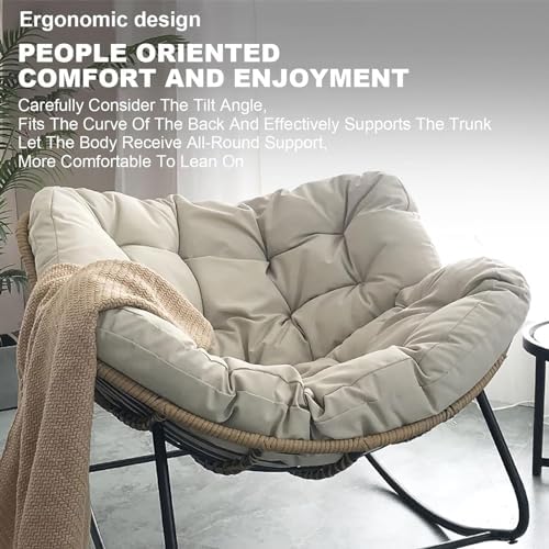 Rocking Outdoor Lounger Chair Chaise Lounge Zero Gravity Rocker,Ergonomic Outdoor Rocking Chair with Soft Thick Cushion Comfy Wicker Lounge Chair for Living Room Bedroom Reading Room Indoor