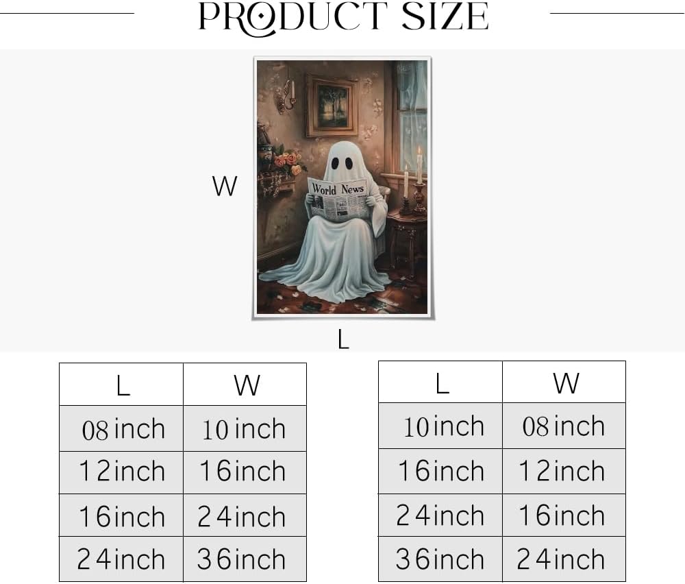 Dark Academia Halloween Ghost Canvas Wall Art Painting Vintage Spooky Ghost Reading Newspaper on Toilet Halloween Pictures Poster for Aesthetic Bathroom Room Wall Decor 08x10inch Unframed