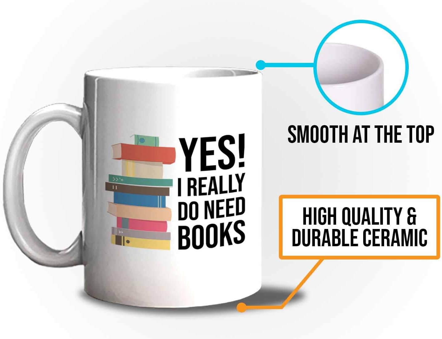 Bubble Hugs Writer Coffee Mug 11oz White - Yes I Really Do Need All These Books - Reading Book Lover for Bookworm Bibliophile Librarians Author Readers Bookish
