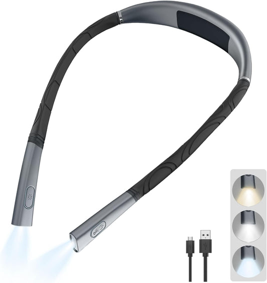 LED Neck Reading Light, Book Light for Reading in Bed, 3 Colors, Stepless Dimming Brightness, Bendable Arms, Hand Free Rechargeable, Perfect for Reading, Knitting, Camping, Repairing.