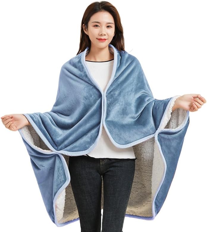 SIQITECHNO Wearable Shawl Blanket Flannel Fleece Lined Poncho Blanket with Buttons Warm Sofa Shawl Wrap Cape Throw Blankets