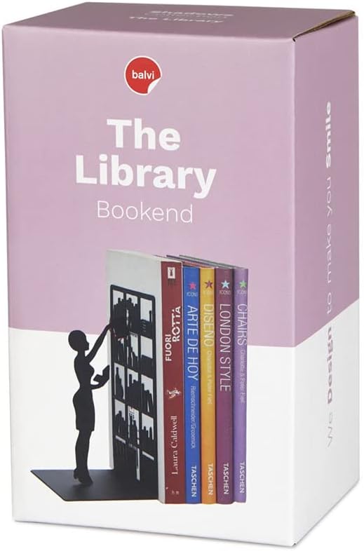 Balvi The Library Metal Bookend – Decorative and Functional Book Holder for Home and Office – Sturdy Black Design with Anti-Slip Bumpers – Ideal Gift for Book Lovers – Sujetalibros