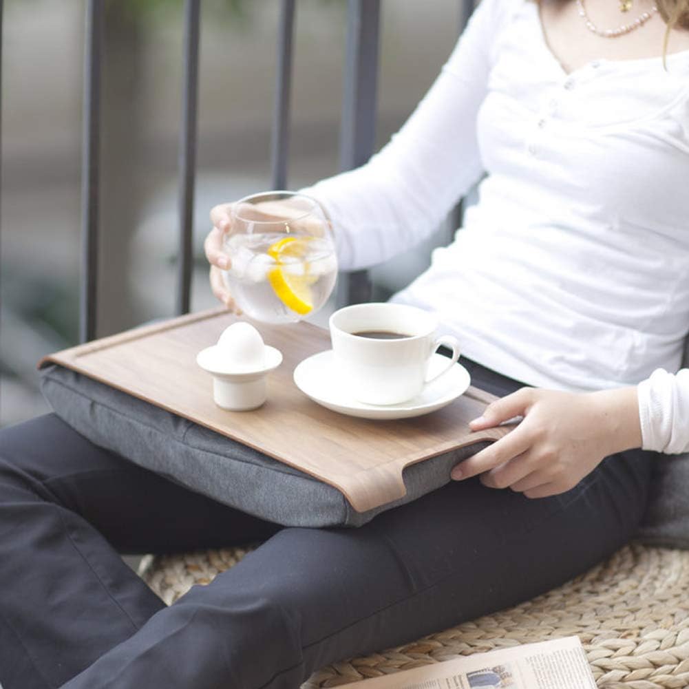 Mini Multi-Purpose Laptray, Anti-Slip, Walnut Wood, Salt and Pepper Gray Cushion