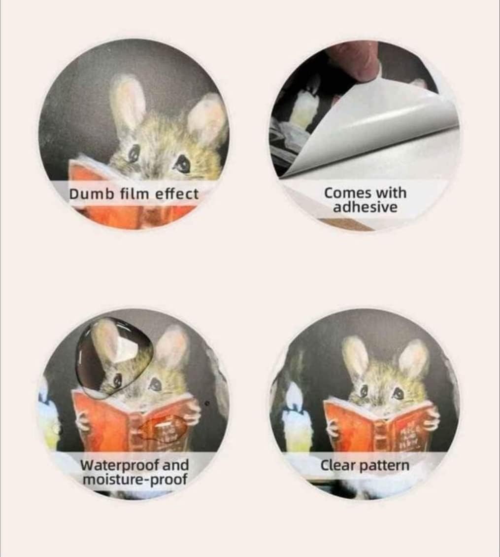 2 Stickers Mouse Reading Book in Wall 3D Sticker Decal Funny 2 Pack by Lumiere Tech