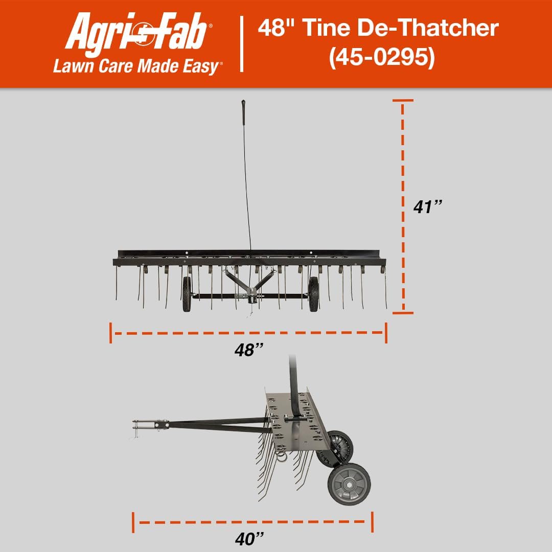 Agri-Fab 45-0295 48in Tow Behind Lawn Dethatcher,24 Durable Spring Steel Tines Lawn dethatcher, Designed to pull behind Lawn and Garden Tractors, Black