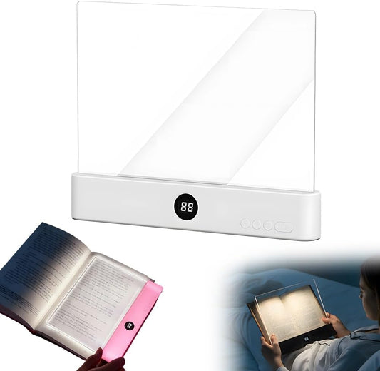 2026 Upgraded Book Light, Rechargeable Clear LED Flat Book Lights for Reading in Bed at Night with 3 Colors & Timer, Dimmable Panel Plate Lamp Full Page Light, Gift for Readers Women Men (white)