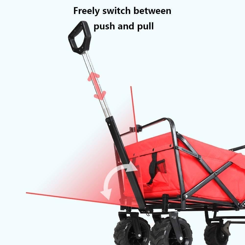 Foldable Camping Cart Wagon with Steel Frame, 12-Bearing PU Wheels, Adjustable Handle, 100kg Load Capacity (Gray)(Green)