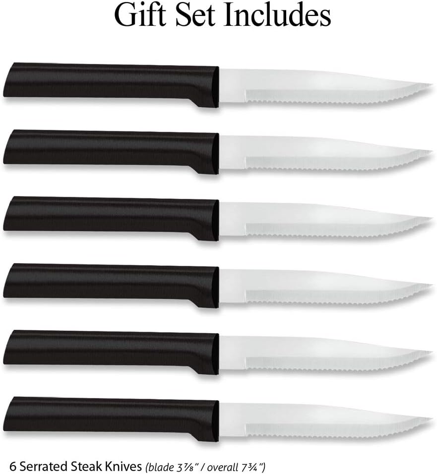 Rada Cutlery Six Serrated Steak Knives Gift Set (G26S), 6-Piece Knife Set, Stainless Steel Blades, Black Handle