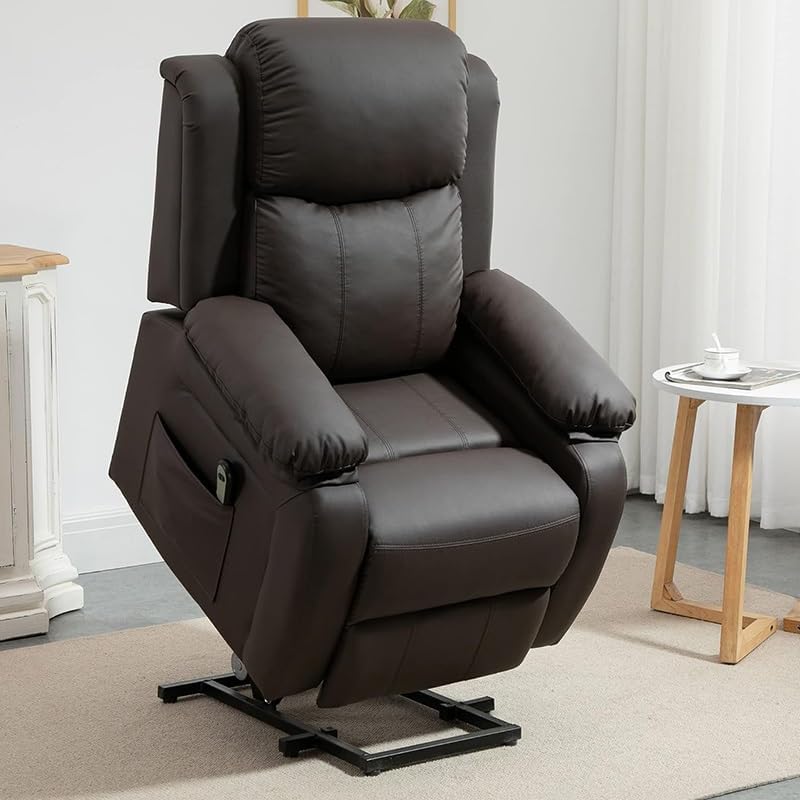 Adults Massage Recliner Chair with Massage and Heated Brown Leather Electric Lift Recliner Chair for Elderly, Ergonomic Leisure Chair Classic Single Sofa