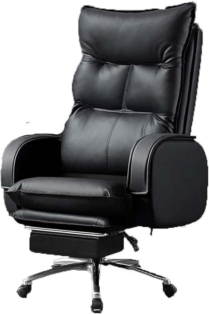 Ergonomic High Back Executive Leather Office Chair with Massage Adjustable Height Chairs with Footrest for Workspace Reception Study Bedroom Reading(Black)