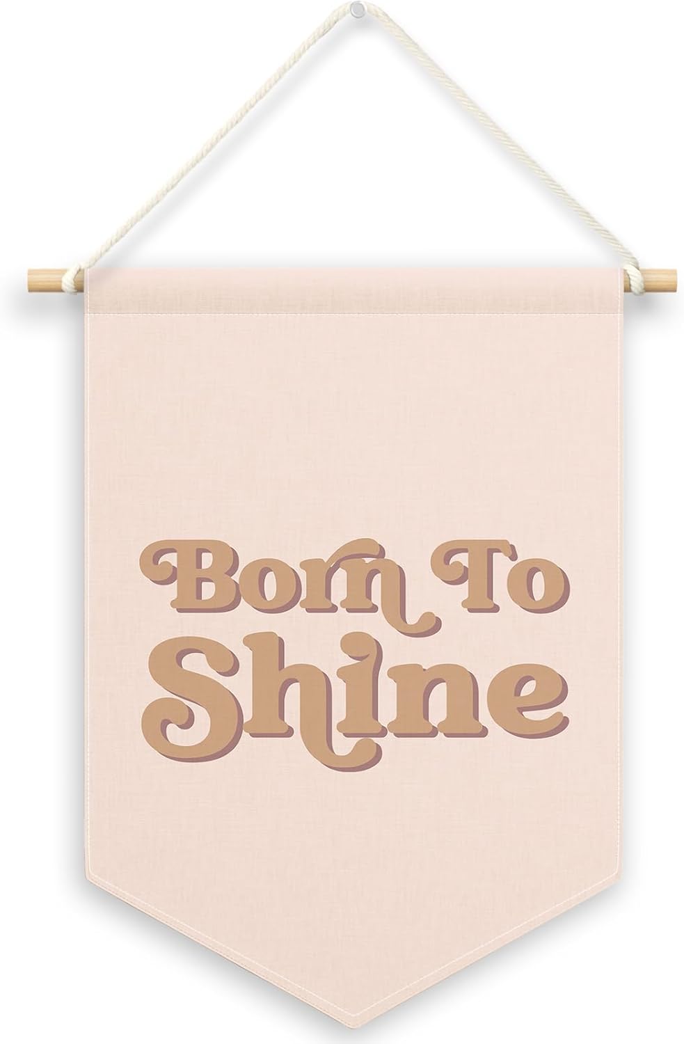 Pink Girls Banner Canvas, Inspirational Girly Kids Room Decor, Born to Shine Pennant Flag Sign Hanging, Nursery Boho Wall Art Gifts for Toddler Room Playroom Baby Shower Decor 11x15in