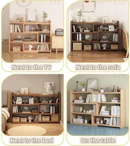 Telescopic Rotating 4-Tier Modern Wood Bookshelf - Cube Bookcase Corner Storage Organizer for Study, Office, Living Room - Practical & Stylish (Natural Finish, 40 cm)