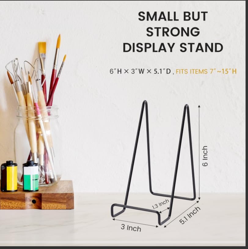 6 Pack 6 Inch Plate Stands for Display,Book Display Stand,Metal Plate Holder Display Stands,Small Easels for Display,Suitable for Books, Desktop Art, Images,Photos,and Collages