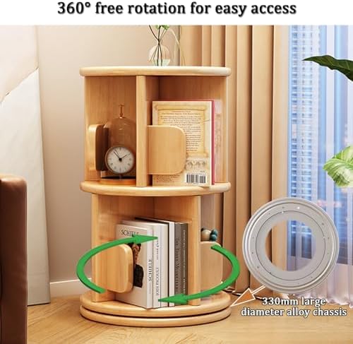360° Rotating Bookshelf Tower with Bookends - Space-Saving Wood Revolving Bookcase for Small Rooms, Round Display Storage Rack for Bedroom, Living Room, Office