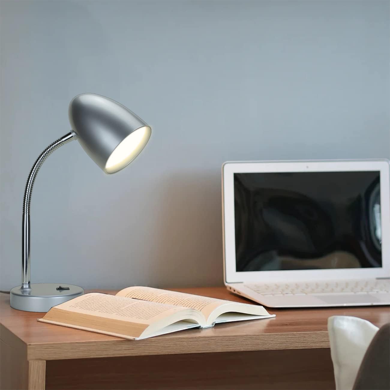 ENERGETIC SMARTER LIGHTING LED Desk Lamp, Flexible Gooseneck with Table lamp, 3.5W 240LM 4000K Cool White Study Lamps for Bedroom and Office, Eye Protection, ETL Listed Silver