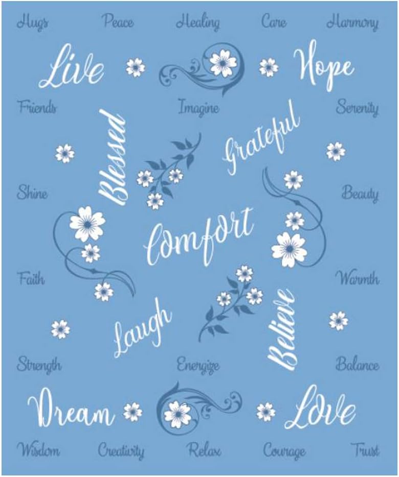 Oversized Throw Blanket with Inspirational Words of Comfort - Get Well Soon Healing Thoughts and Loving Wishes - Extra Large 50x60 Soft Sentiments - Blue Floral