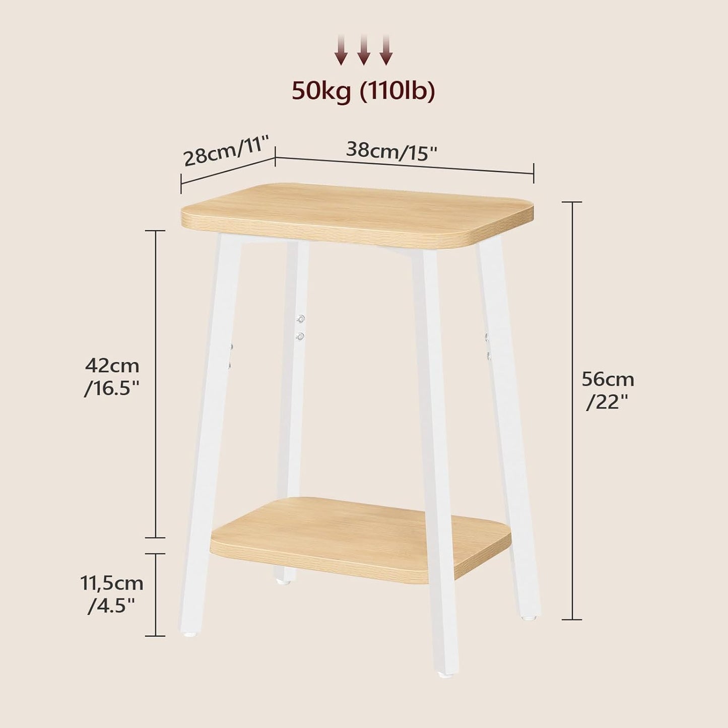 Side Table, Small Rectangular End Table with Storage Shelf, 2-Tier Bedside Table Sofa Couch Table, Nightstand for Small Spaces, Living Room, Bedroom, Natural ETBN4701