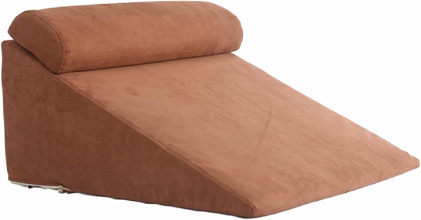 Triangle Memory Foam Pillow Bedside Half-Lying Cushions Bed Lumbar Support Backrest for Rest Reading Relief Pain Removable Cover (Color : Gray Size : 65X60X30CM) (Brown 65X60X30CM)