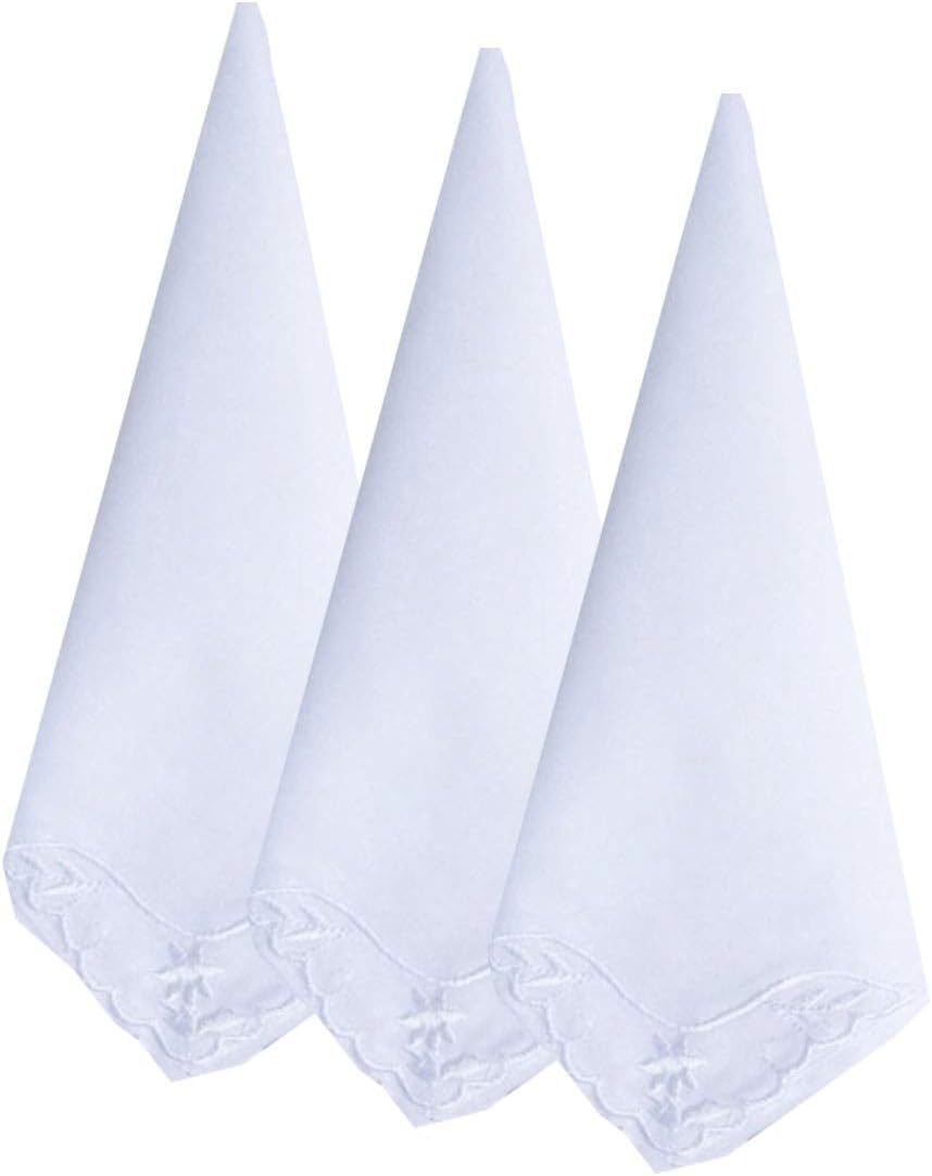 MileyMarla Ladies Embroidery Cotton White Handkerchiefs Lace Wedding Hankies