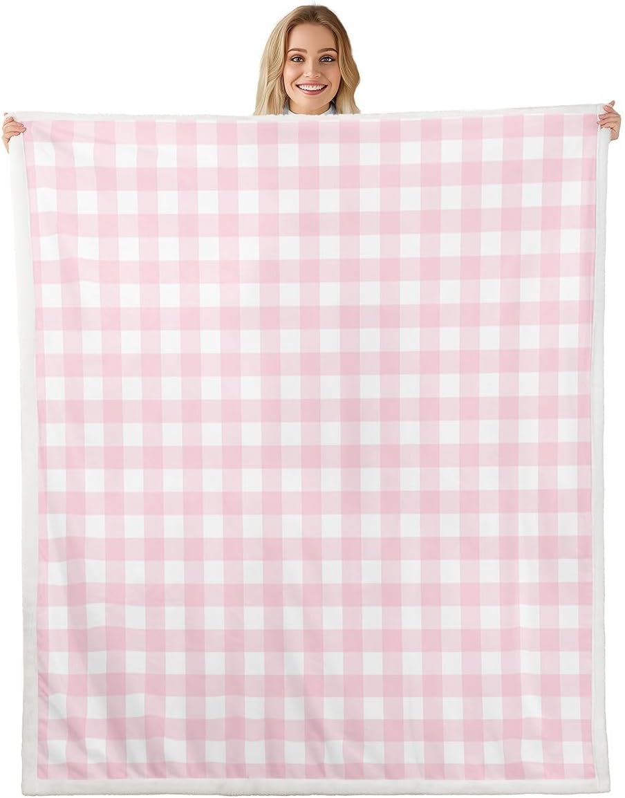 Feelyou Pink Plaid Throw Blanket Buffalo Check Soft Fleece Sherpa Cozy Fuzzy Plush Warm Colorful Grid Fuzzy Plush Throw Twin 60"x80" for Bed Couch Living Room