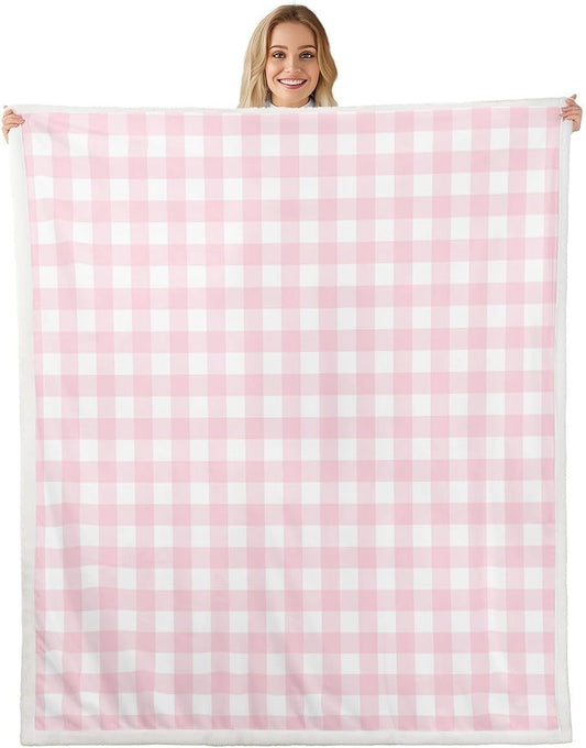 Feelyou Pink Plaid Throw Blanket Buffalo Check Soft Fleece Sherpa Cozy Fuzzy Plush Warm Colorful Grid Fuzzy Plush Throw Twin 60"x80" for Bed Couch Living Room