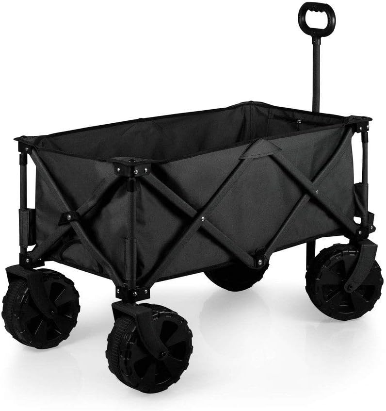 PICNIC TIME Adventure Wagon All-Terrain Folding Sport Utility Cart with Wheels, Steel Frame Collapsible Wagon for Grocery, Rolling Cart for Beach with Fitted Cover and Carry Handle, (Dark Gray)