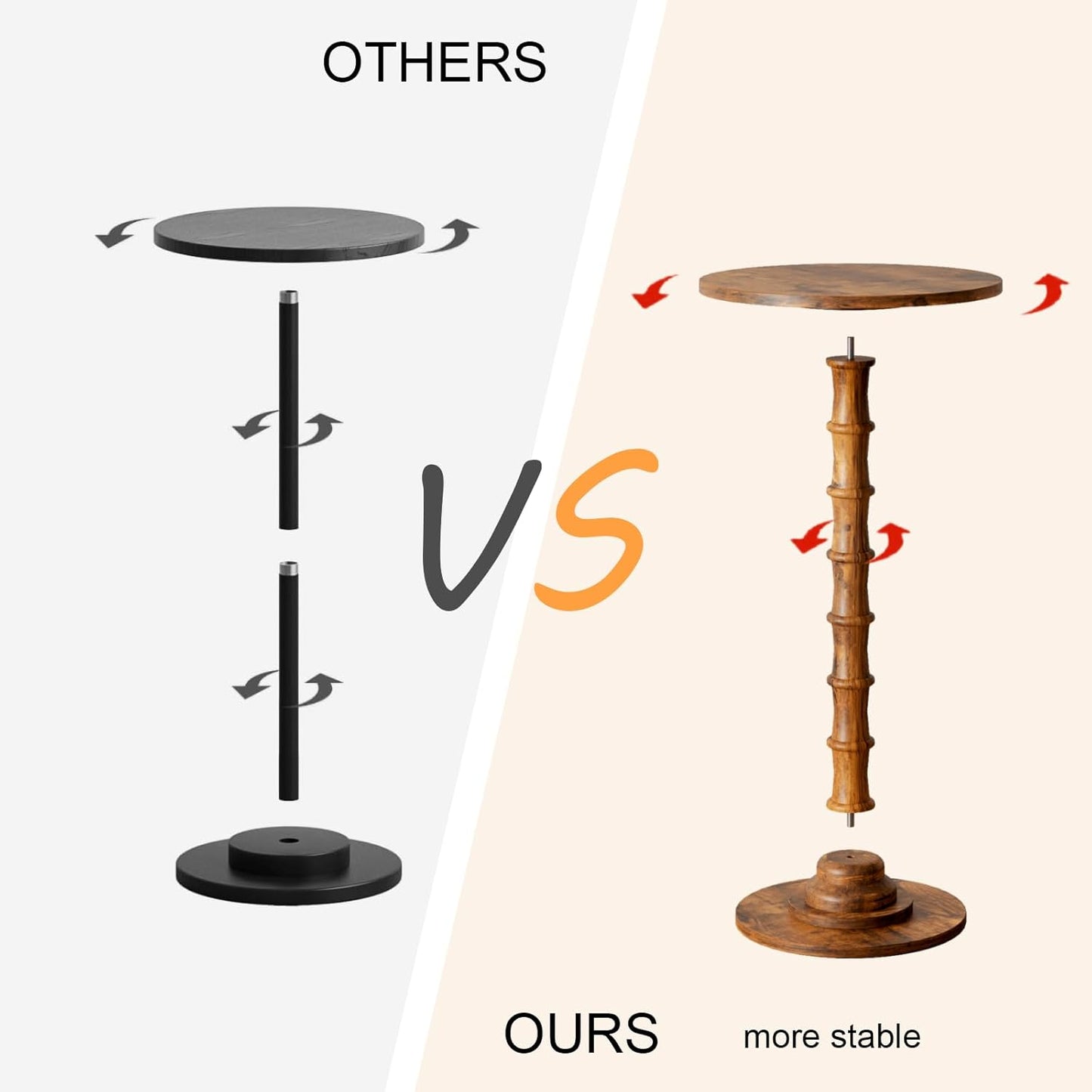Round Side Table, Modern Drink Table for Small Spaces, Small End Table with Solid Wood Leg for Living Room, Bedroom, Corners, and Office (Rustic Brown)