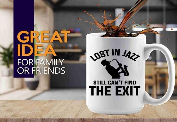 Jazz Lover Coffee Mug 15oz White -Lost in jazz - Jazz Guitarist Musician Bassist Band Orchestra Instrumentalist Guitar