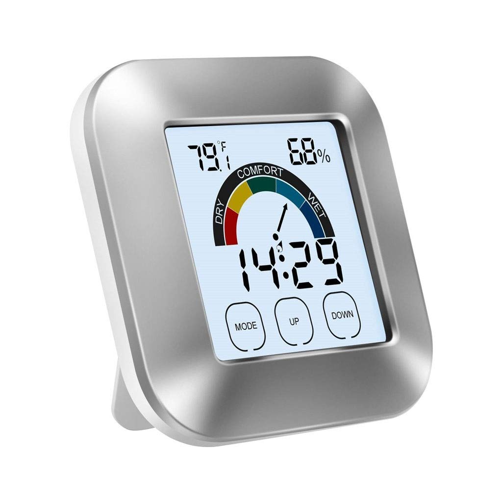 Digital Weather Hygrometer Indoor Thermometer, Temperature and Humidity Display with Comfort Indicator and LCD Backlit Touchscreen