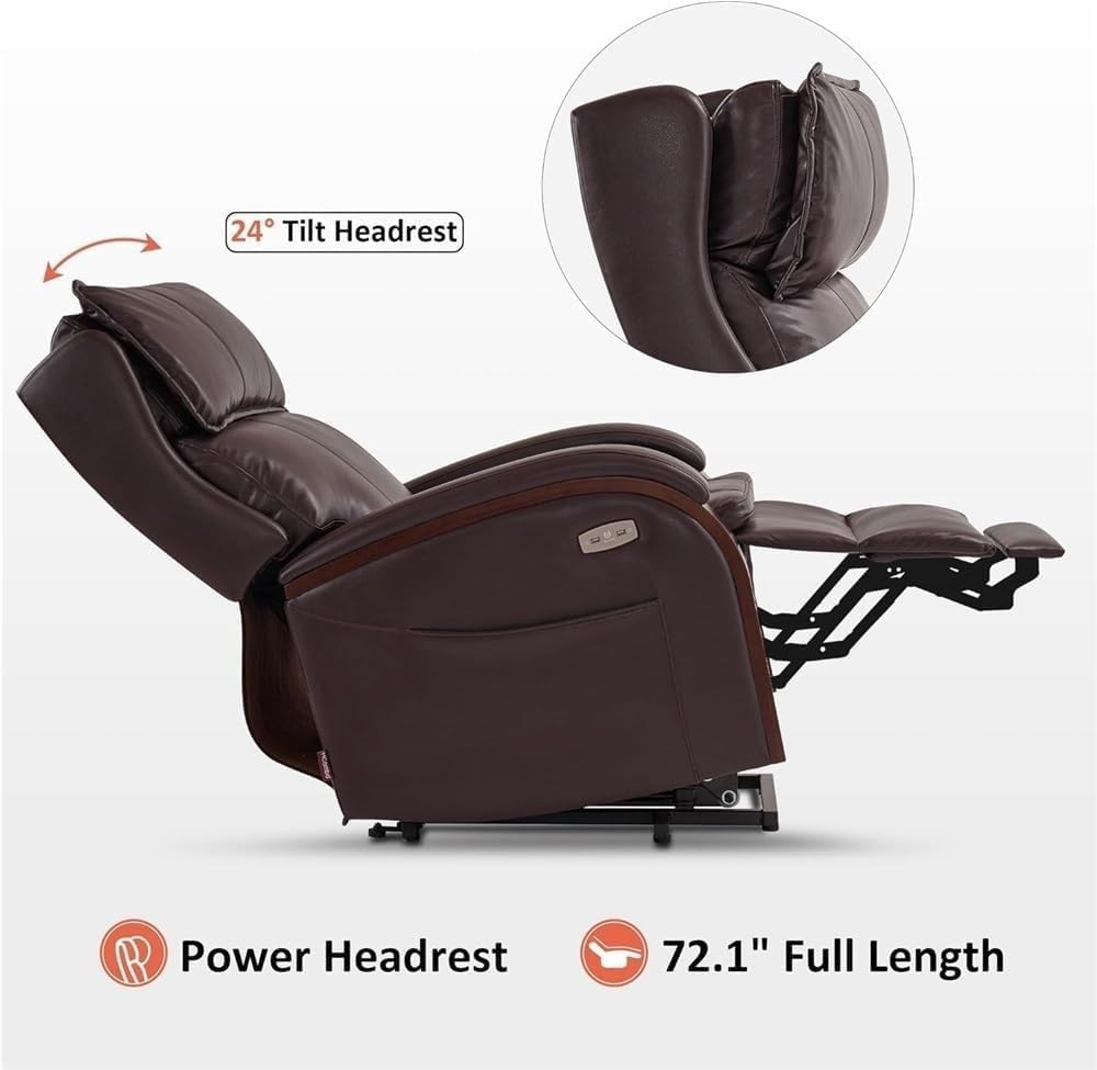Ergonomic Electric Power Lift Recliner Chair for Seniors & Adults with Heated Massage, Adjustable Headrest, USB Ports, Side Storage Pockets, Comfortable Leather Lounge Sofa for Living Room