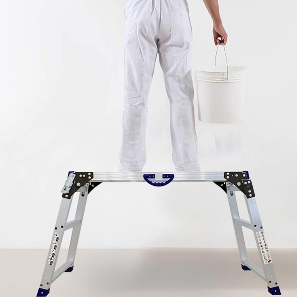 LEADALLWAY Work Platform 39"x12",50 Gear Adjustable Height 25 to 35 inches Portable Folding Aluminum Step Ladder of Capacity 330 Lbs Heavy Duty